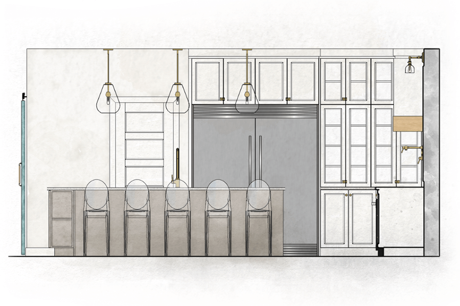 Un plan d'élévation d'une cuisine, réalisé par une designer d'intérieur de Granby.