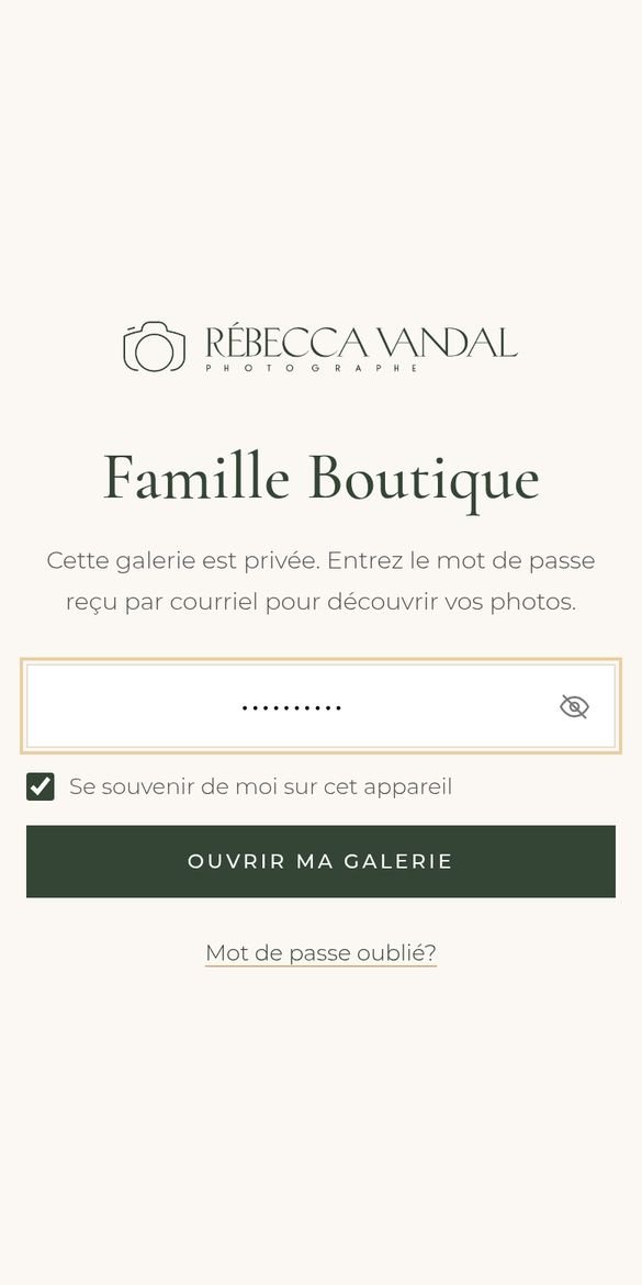 Page du mot de passe de la galerie (téléphone)