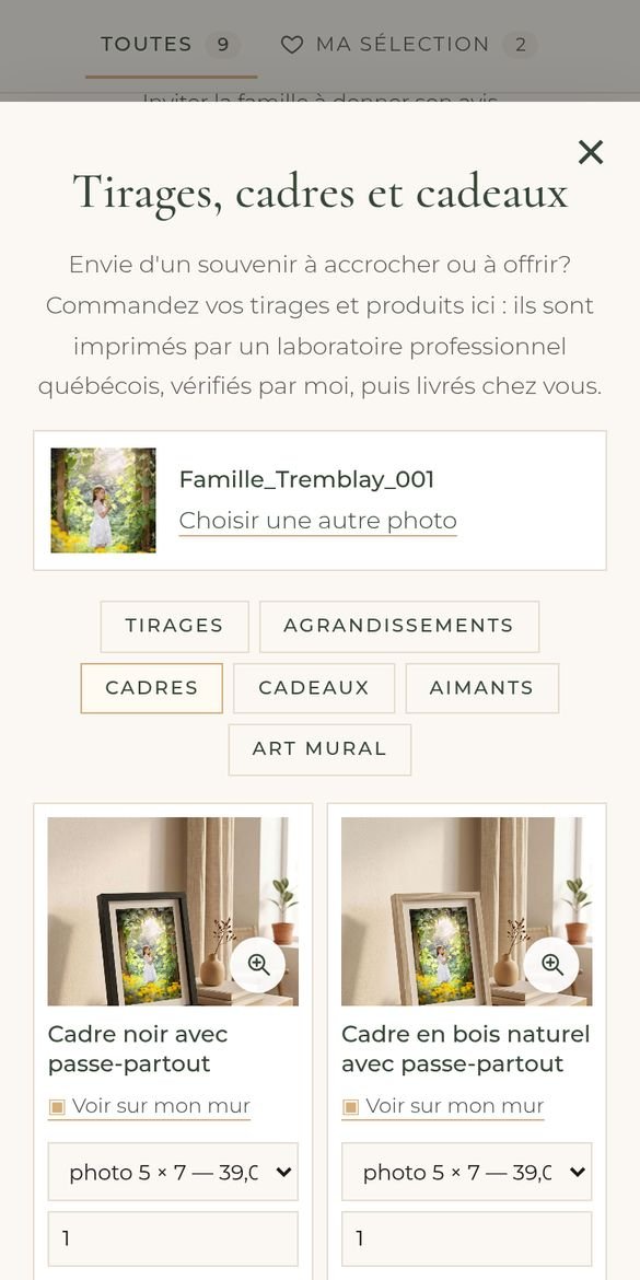Catalogue des produits avec la photo du client (téléphone)