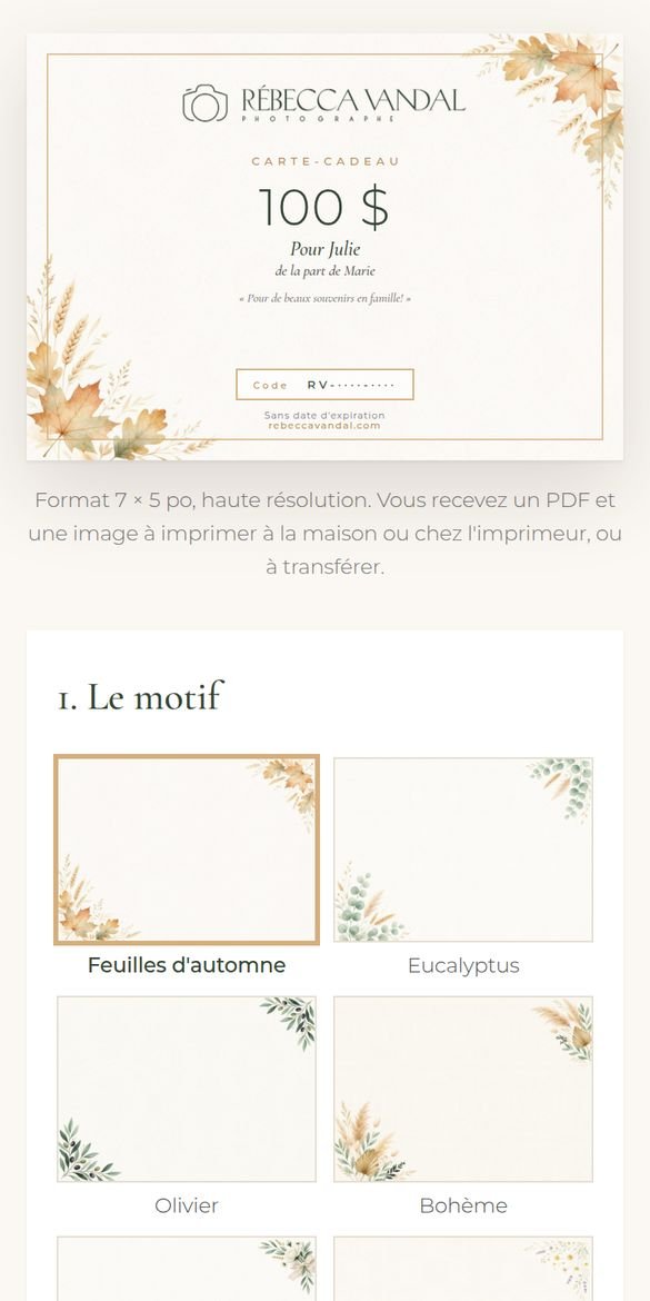 Aperçu de la carte-cadeau (téléphone)