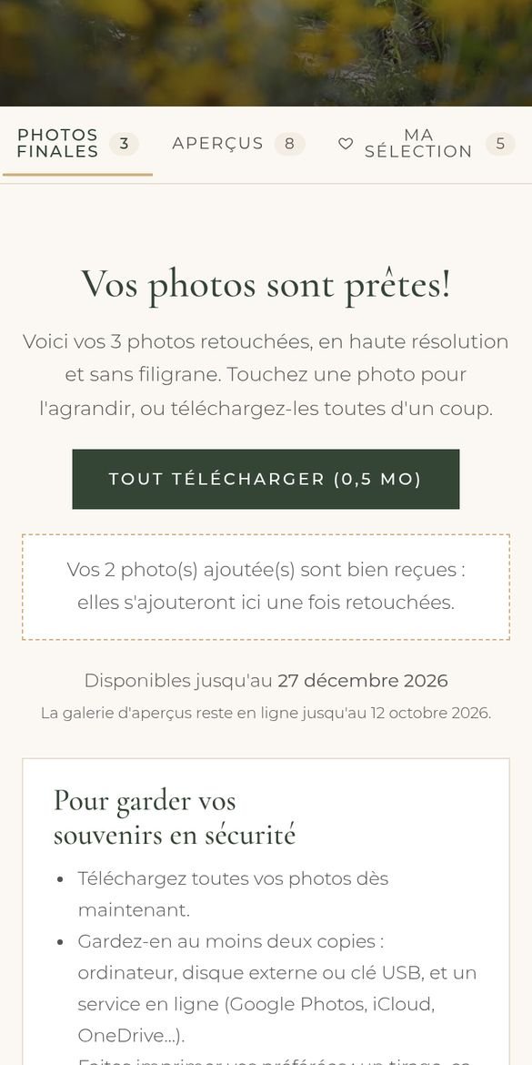 Page des photos finales (téléphone)