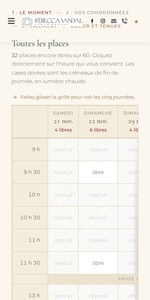 Horaire des places des mini-séances de Noël (téléphone)