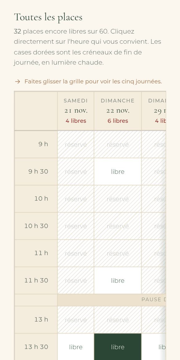 Horaire des places des mini-séances de Noël (téléphone)