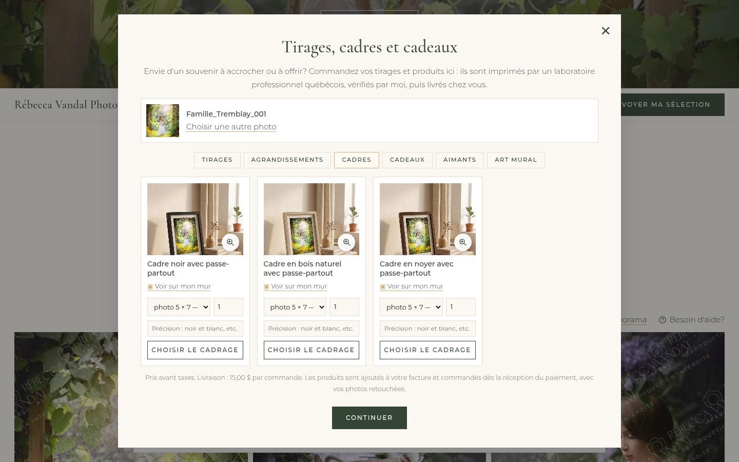 Catalogue des produits avec la photo du client (ordinateur)