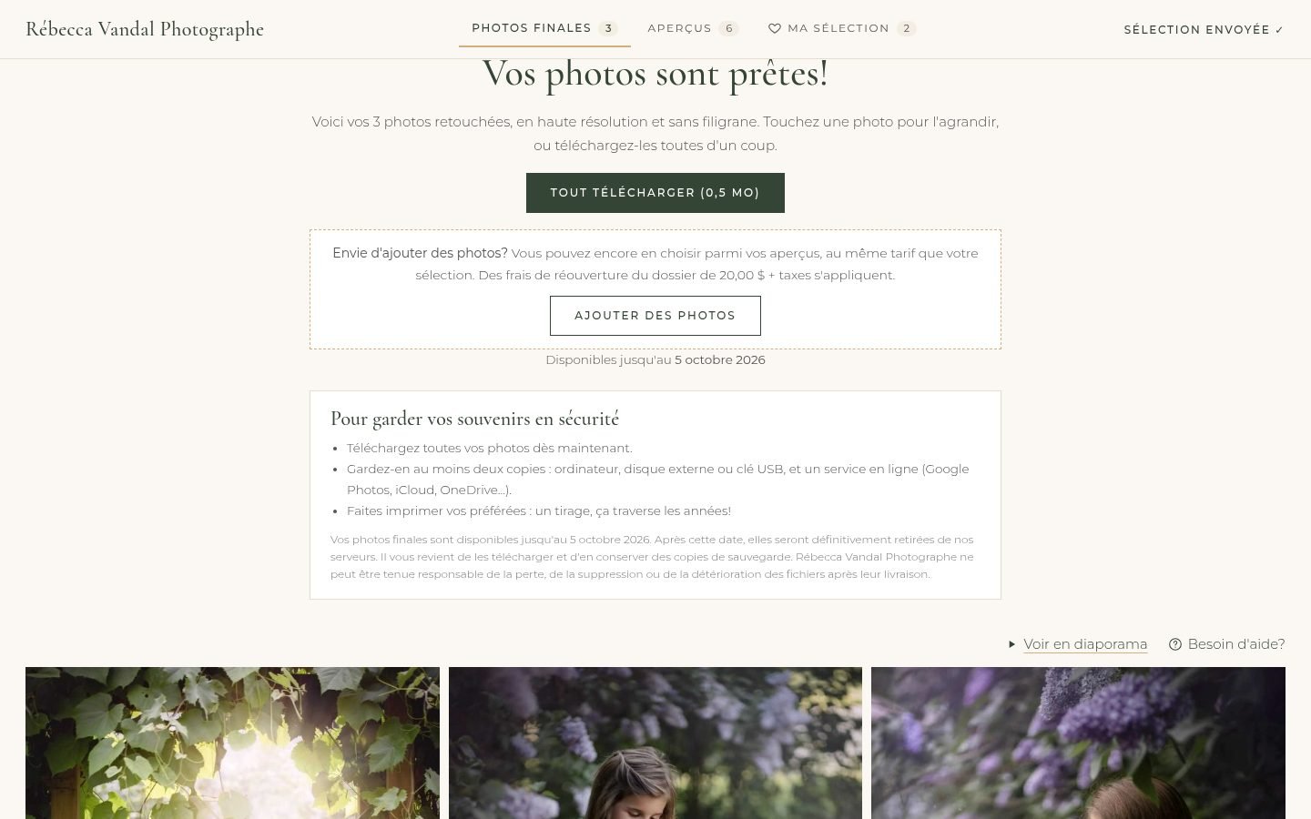 Page des photos finales (ordinateur)