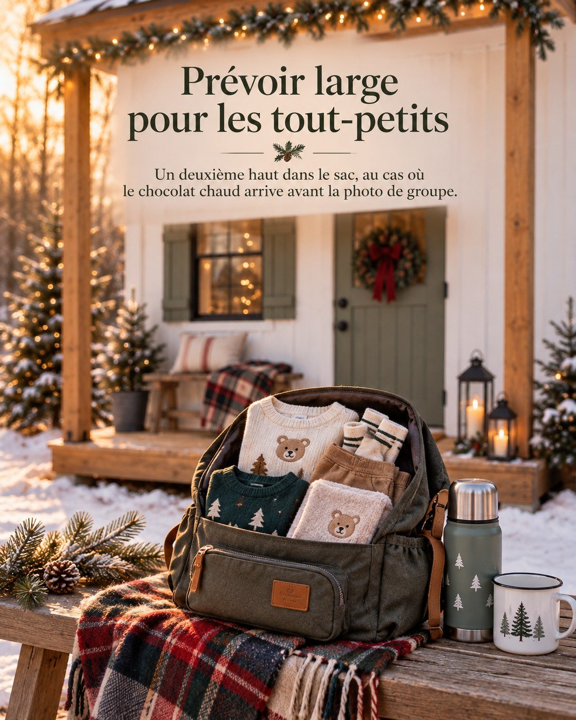 Prévoir large pour les tout-petits — Un deuxième haut dans le sac, au cas où le chocolat chaud arrive avant la photo de groupe.