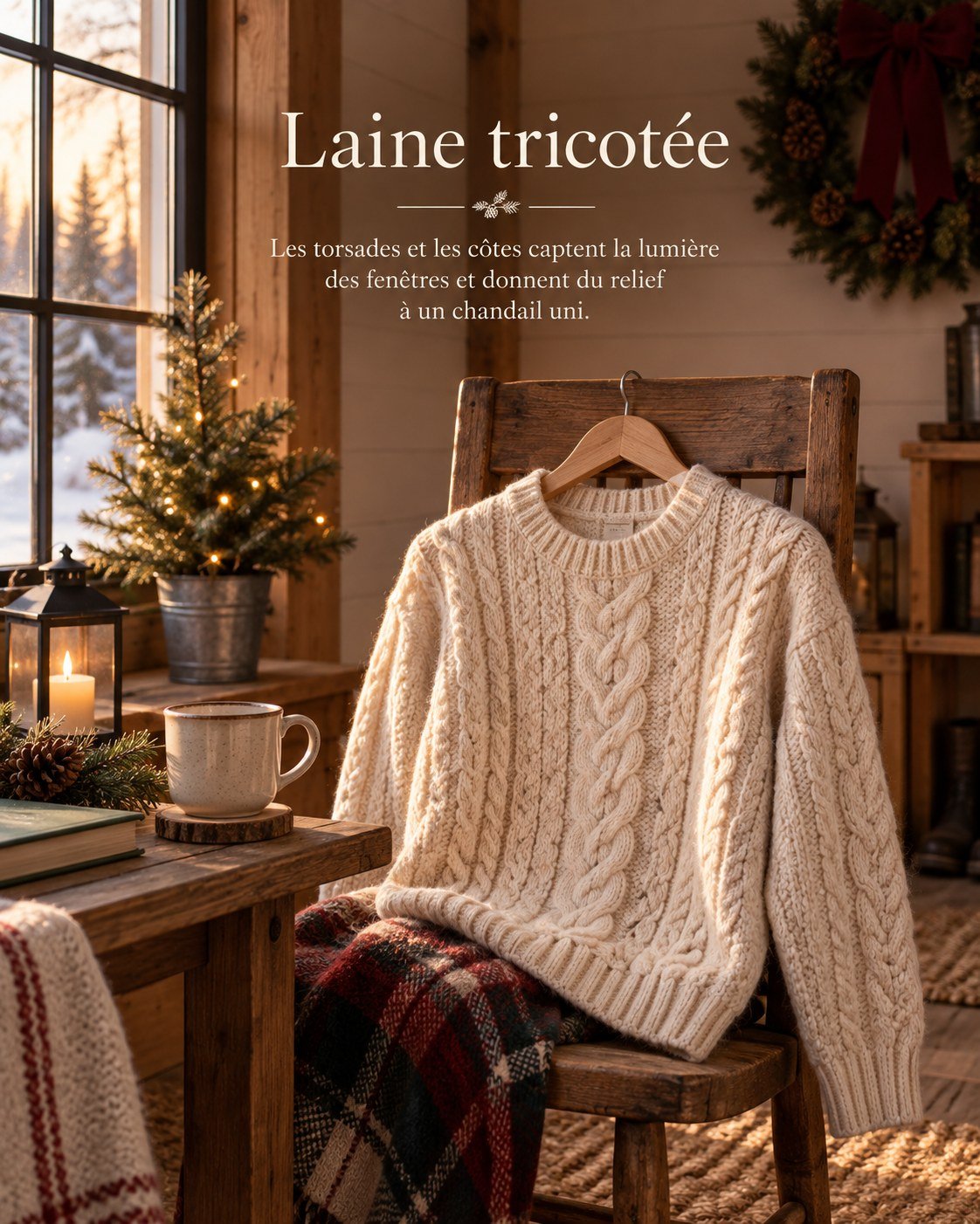 Laine tricotée — Les torsades et les côtes captent la lumière des fenêtres et donnent du relief à un chandail uni.