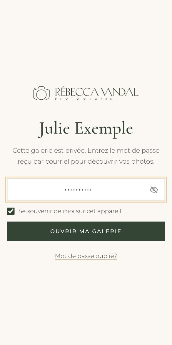 Page du mot de passe de la galerie (téléphone)