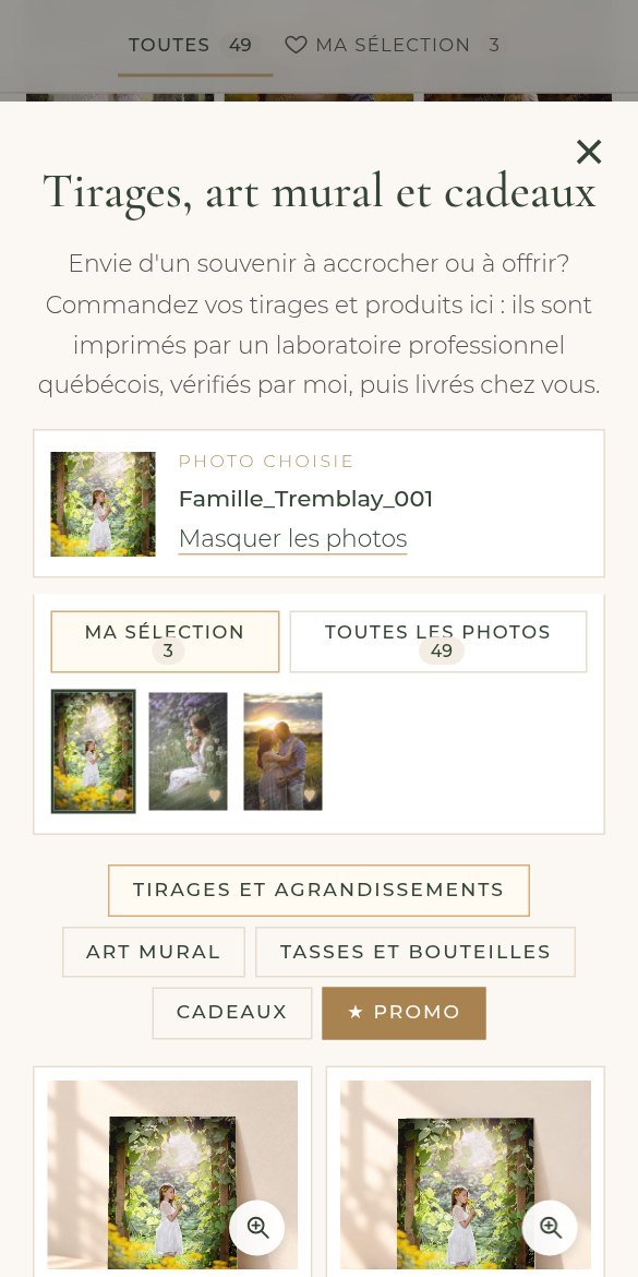 Catalogue des produits avec la photo du client (téléphone)