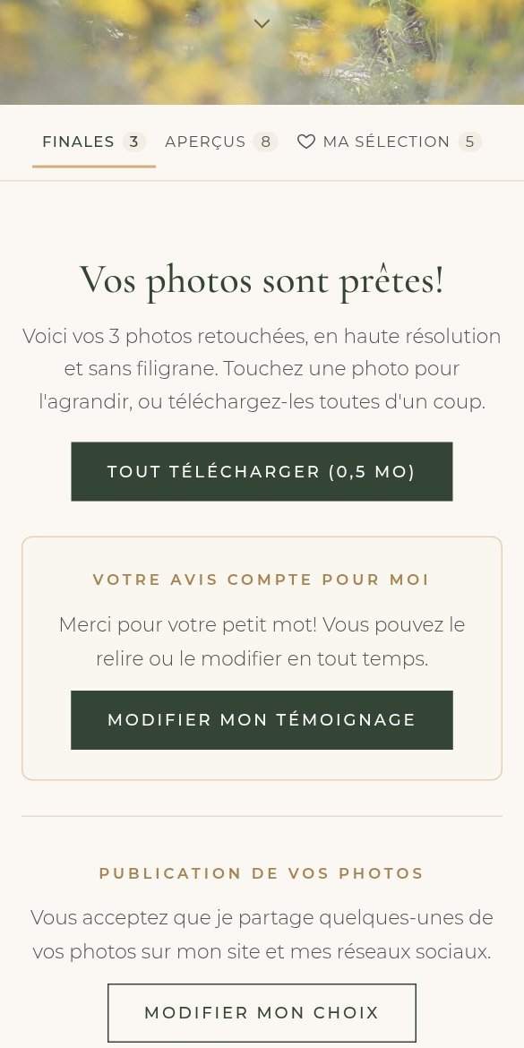Page des photos finales (téléphone)