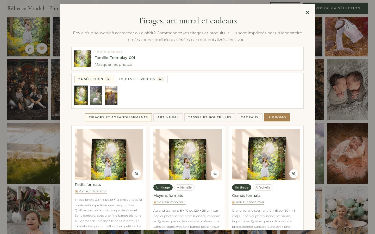 Catalogue des produits avec la photo du client (ordinateur)