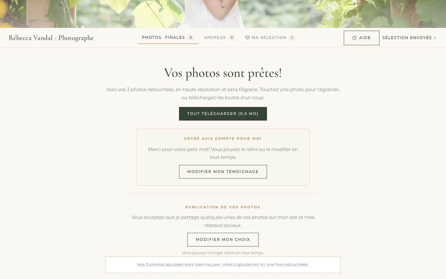 Page des photos finales (ordinateur)
