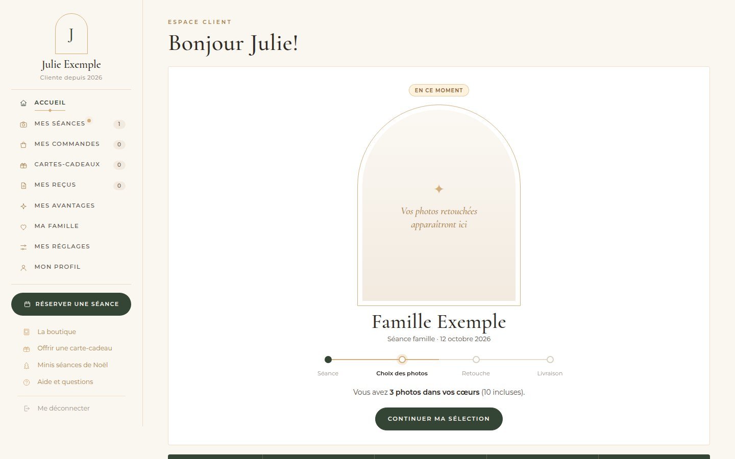 Page Espace client (ordinateur)